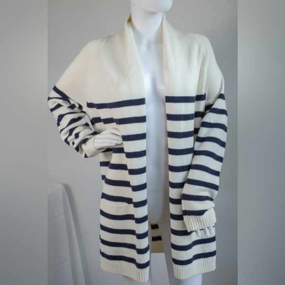 Talbots Open Front Striped Long Sleeve Cashmere Blend Women’s Cardigan Sweater M - Picture 6 of 11